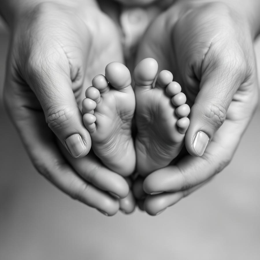 Pieds de nouveau-né dans des mains adultes