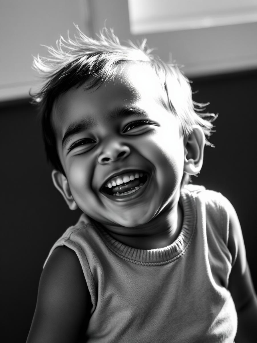 Portrait d'enfant rieur en lumière naturelle