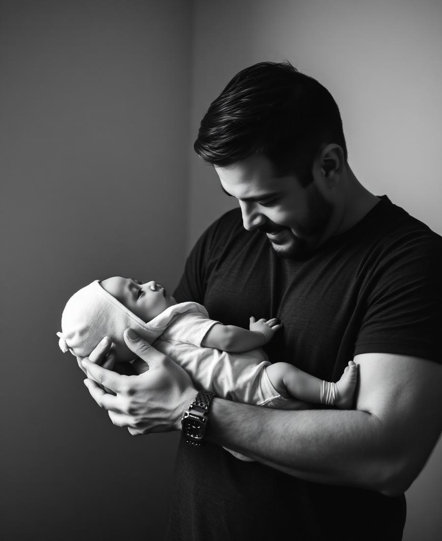 Père tenant son nouveau-né dans ses bras