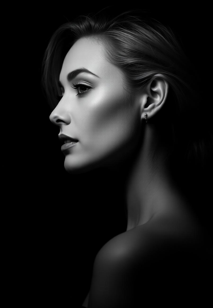 Portrait de profil d'une femme en clair-obscur